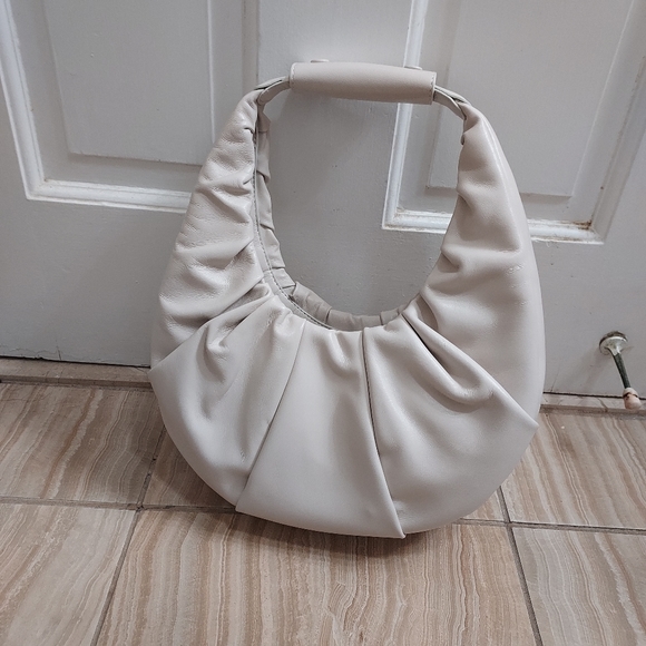 STAUD Handbags - Staud Moon Pleated Soft Lambskin Leather Ivory Bag